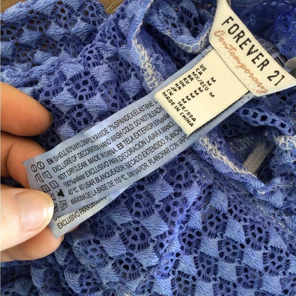 Forever 21 Lace Open Back Crop Top Blue Ruffle Sleeveless Tie Back Juniors M - Picture 6 of 8